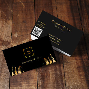 Carte De Visite Noir or grues de construction entrepreneur QR code