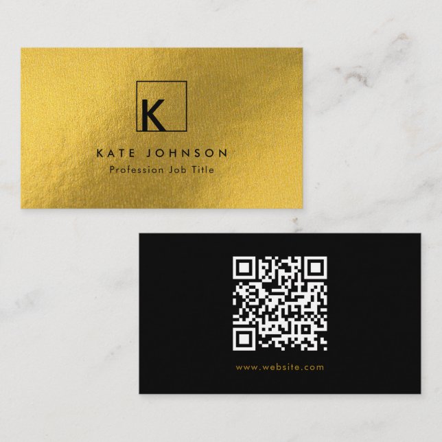 Carte De Visite Noir Or Moderne Monogramme Logo Minimal (Devant / Derrière)