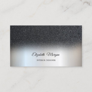 Carte De Visite Noir Pailleté Élégant Professionnel Argent