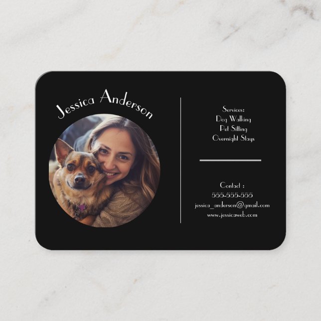 Carte de visite Noir Personnalisable Pour Animaux  (Devant)