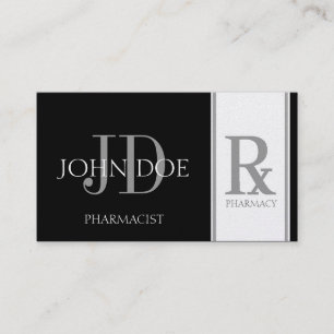 Carte De Visite Noir/platine de pharmacie de prescription de