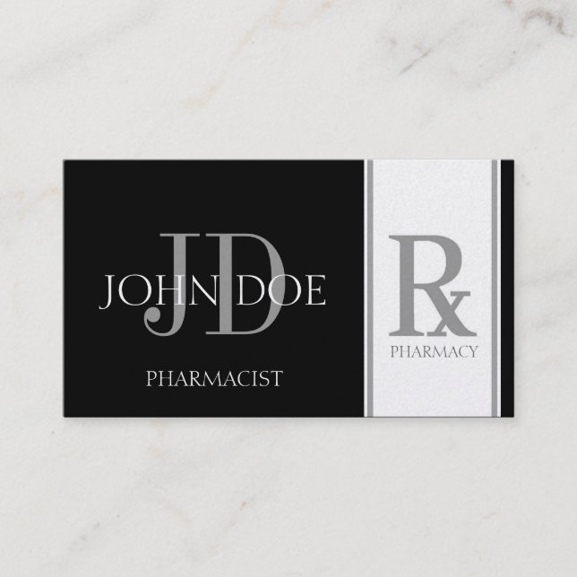 Carte De Visite Noir/platine de pharmacie de prescription de (Devant)