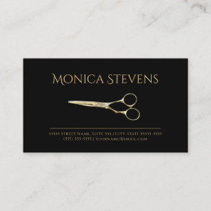 Carte De Visite Noir professionnel de coiffeur avec des ciseaux
