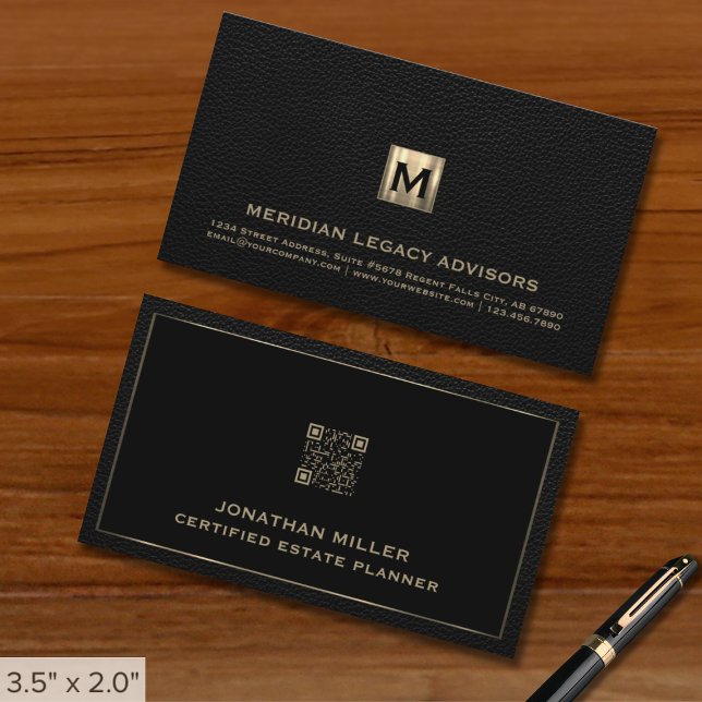 Carte De Visite Noir professionnel luxe initial logo QR Code (Créateur téléchargé)