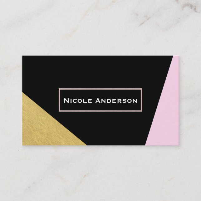 Carte De Visite Noir rose & Or Moderne Chic tendance (Devant)