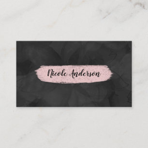 Carte De Visite Noir & Rose Pinceau Moderne Glamour Floral Aquarel