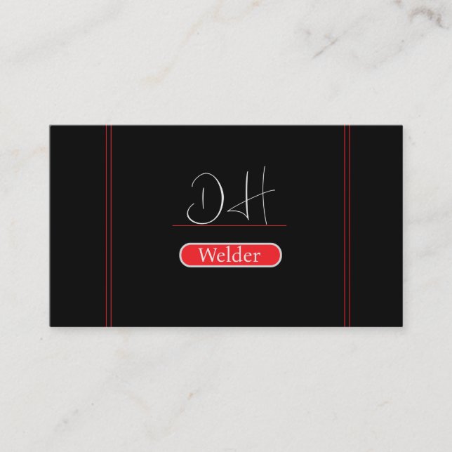 Carte De Visite Noir & Rouge Monogramme professionnel Soudage méta (Devant)