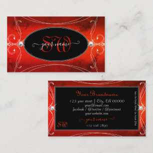 Carte De Visite Noir Rouge Squigglé Ornate Bijoux étincelants Mono