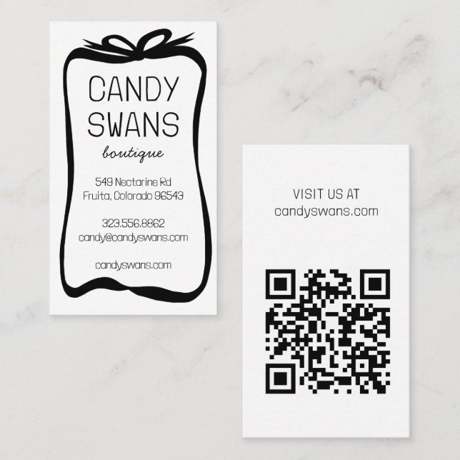 Carte De Visite Noir Ruban Bows Sweet QR Code personnalisé Fille (Devant / Derrière)