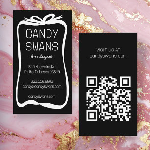 Carte De Visite Noir Ruban Bows Sweet QR Code personnalisé Fille