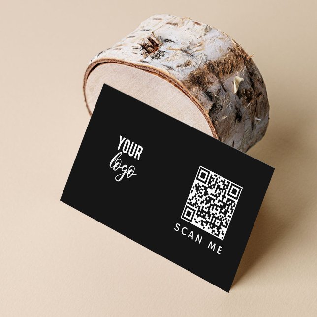Carte De Visite Noir simple logo d'entreprise Code QR (Créateur téléchargé)