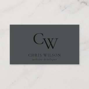 Carte De Visite Noir simple minimum sur le Monogramme noir initial