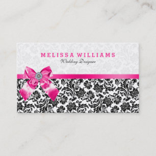 Carte De Visite Noir Sur Blanc Vintage Damas Avec Bow Rose