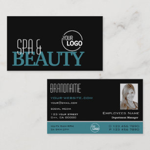 Carte De Visite Noir Turquoise blanc classique Logo simple et phot