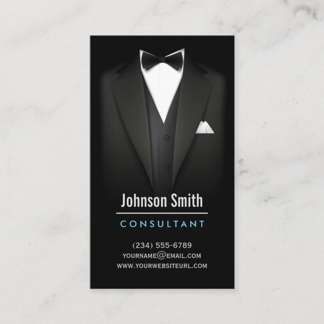 Carte De Visite Noir Tuxedo Costume homme d'affaires - Mod Simple  (Devant)