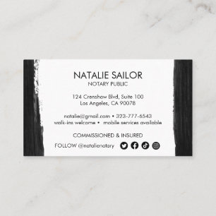 Carte De Visite Noir unique brosse minimaliste Notaire moderne