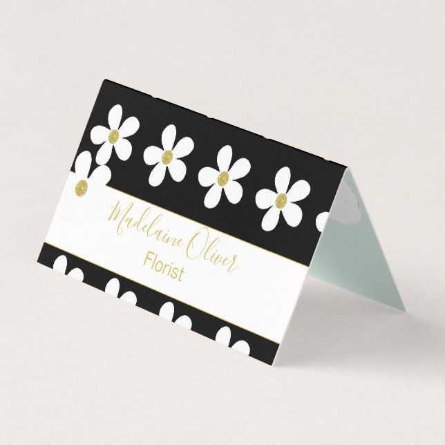 Carte De Visite Noir vert blanc marguerite fleuriste professionnel (Devant)