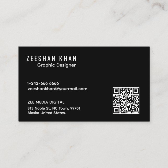 Carte de visite noire classique QR Code profession (Devant)