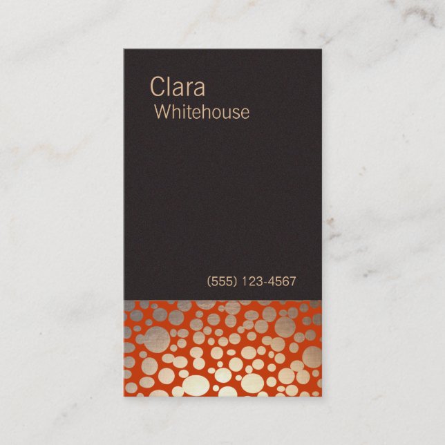 Carte De Visite  noires, motifs de cercles dorés et orangés (Devant)