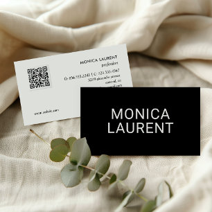 CARTE DE VISITE NOM CARRÉ CODE QR LOGO ICONS SOCIAUX CHIC NOIR
