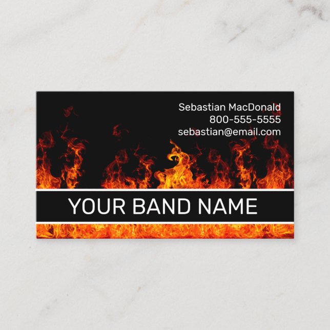 Carte De Visite Nom de bande personnalisé Flames Rock & Roll Music (Devant)