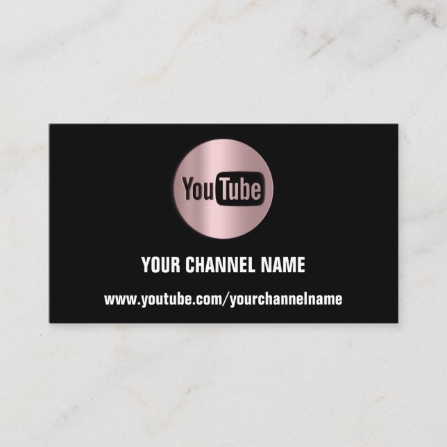 CARTE DE VISITE NOM DE CANAL YOUTUBER LOGO QR ROSE NOIR MODERNE (Devant)