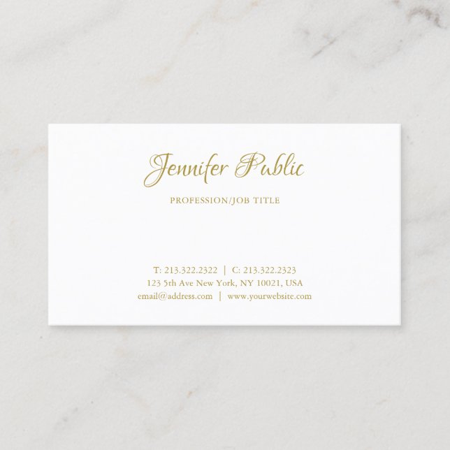 Carte De Visite Nom de la calligraphie Gold Police Simple Elegant  (Devant)