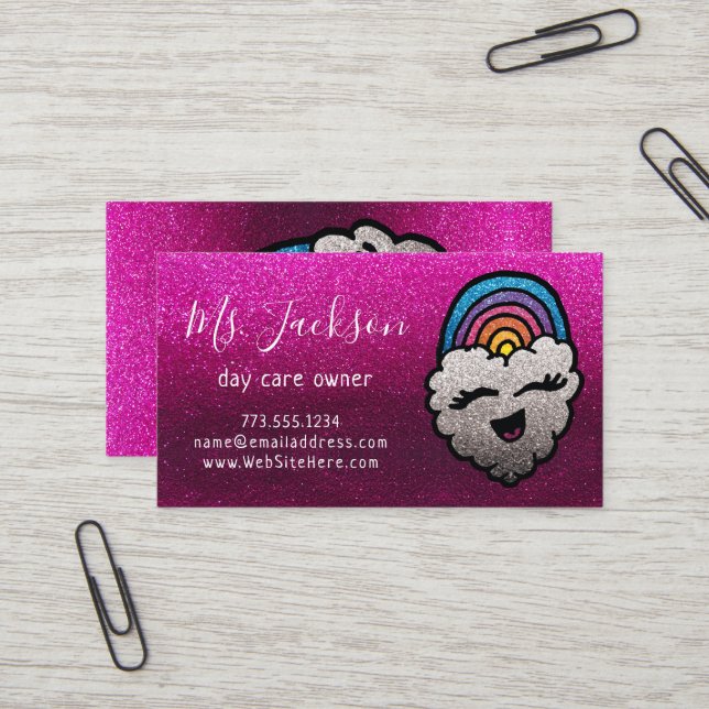 Carte De Visite Nom de l'enseignant Rainbow Parties scintillant Co (Devant/Arrière en situation)