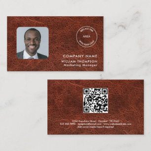 Carte De Visite Nom de l'entreprise Logo Photo QR Code Brown Faux 