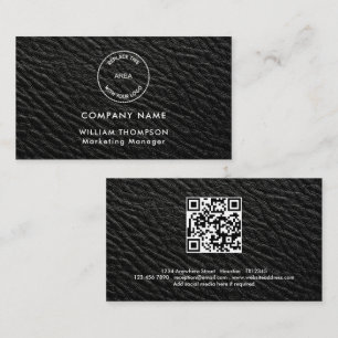 Carte De Visite Nom de l'entreprise Logo QR Code Black Faux cuir