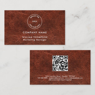 Carte De Visite Nom de l'entreprise Logo QR Code Brown Faux cuir