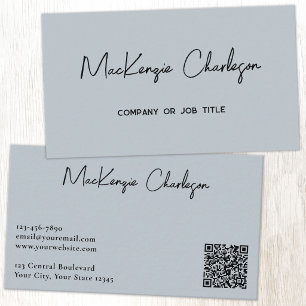 Carte De Visite Nom de script simple et code QR texte bleu poudre