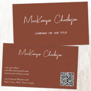 Carte De Visite Nom de script simple et code QR texte Terracotta
