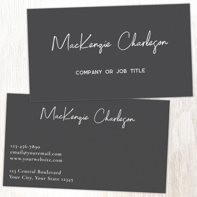 Carte De Visite Nom de script simple Gris ardoise moderne (Simple modern minimalist script professional business card design slate gray)