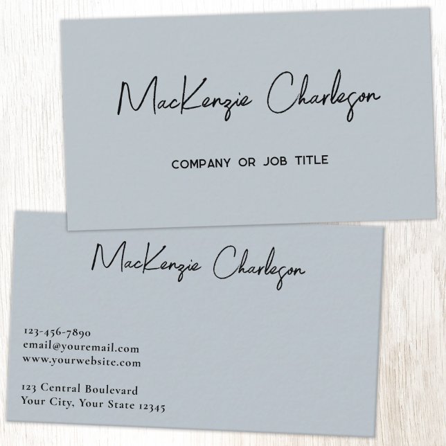 Carte De Visite Nom de script simple Moderne Bleu Poudre (Simple modern minimalist script professional business card design powder blue)