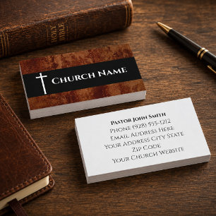 Carte De Visite Nom d'église robuste en faux cuir d'église