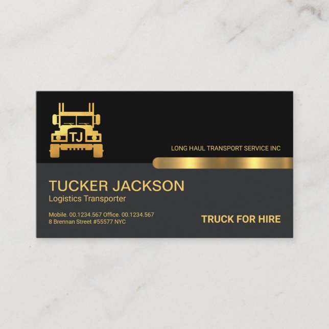 Carte De Visite Nom du camion Gold spécial Monogramme Transport (Devant)