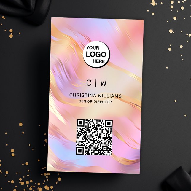 Carte De Visite Nom du monogramme holographique Code QR (Holographic Monogram Name QR Code Business Card)