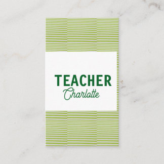 Carte De Visite Nom du professeur de bandes blanches et vert citro