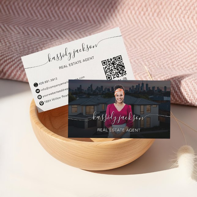 Carte De Visite Nom du script Agent immobilier professionnel Photo (Script Name Professional Real Estate Agent Photo Business Card)
