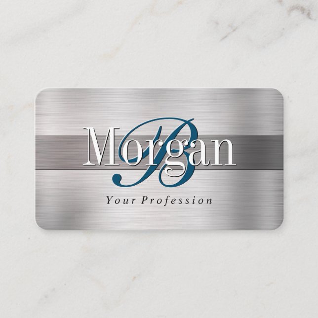 Carte De Visite Nom Élégant Monogramme, Lt & Dk Brossé Argent Vs 3 (Devant)