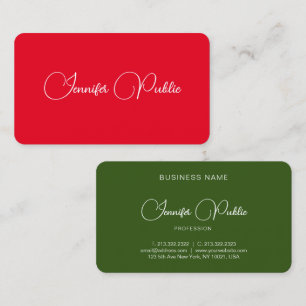 Carte De Visite Nom Élégant Rouge Et Vert Élégant À La Main