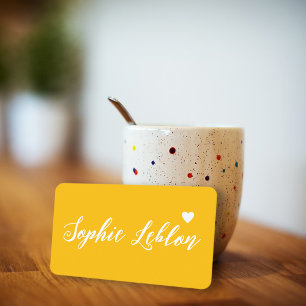 Carte De Visite Nom esquissé à la main avec coeur jaune-orange