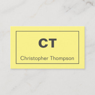 Carte De Visite Nom et initiales minimalistes jaune pâle modernes