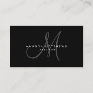 Carte De Visite Nom gris noir élégant minimaliste de monogramme