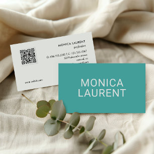 CARTE DE VISITE NOM LIVRE CODE QR LOGO ICONS SOCIAUX AQUA TURQUOIS