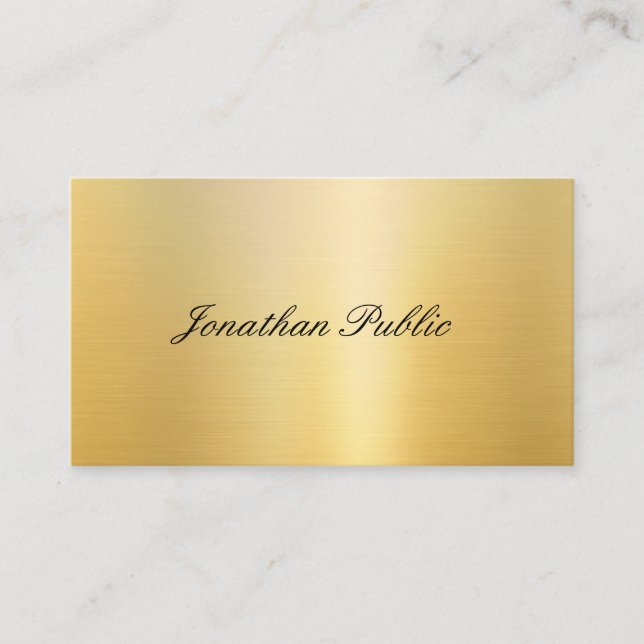 Carte De Visite Nom manuscrit Elegant Faux Gold Modèle moderne (Devant)