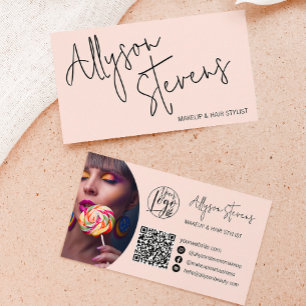 Carte De Visite Nom moderne bold script maquillage cheveux logo qr