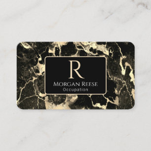 Carte De Visite Nom/Monogramme, Code QR, Marbre noir/or Vs2