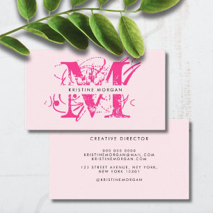 Carte De Visite Nom monogramme rose de typographie chic